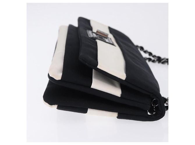 Borsa a tracolla con catena CHANEL 2.55 Nylon Nero Argento CC Auth ka5847A - vista 5