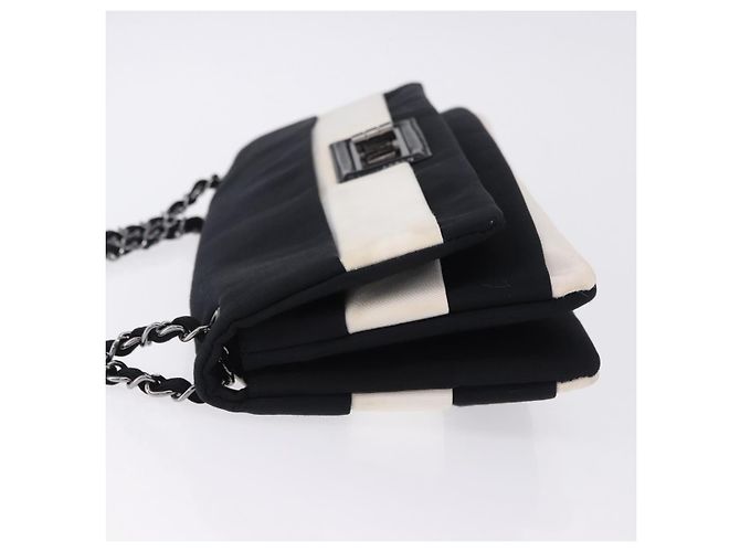 Borsa a tracolla con catena CHANEL 2.55 Nylon Nero Argento CC Auth ka5847A - vista 6