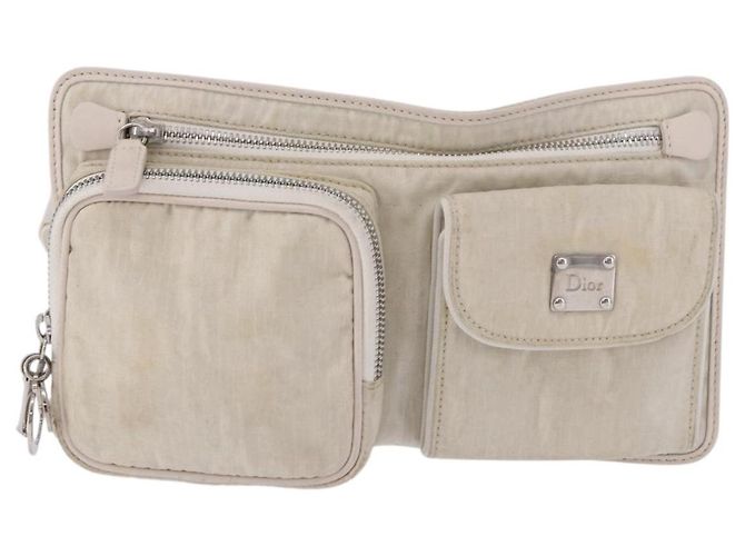 Christian Dior Trotter Canvas Gürteltasche Nylon Weiß Silber Auth ka5837A - Ansicht 2