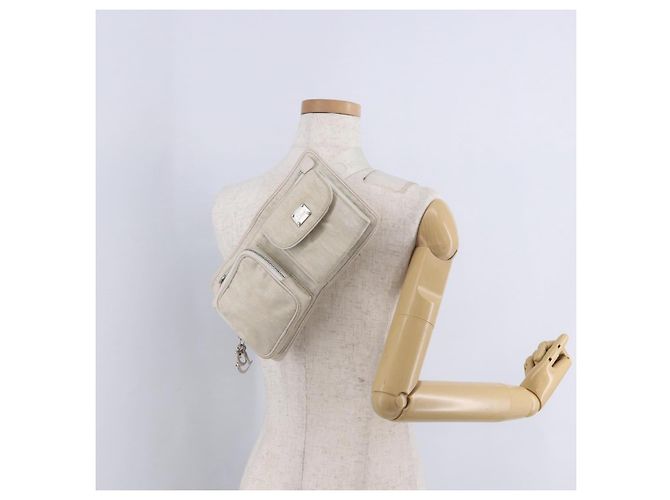 Christian Dior Trotter Canvas Gürteltasche Nylon Weiß Silber Auth ka5837A - Ansicht 24