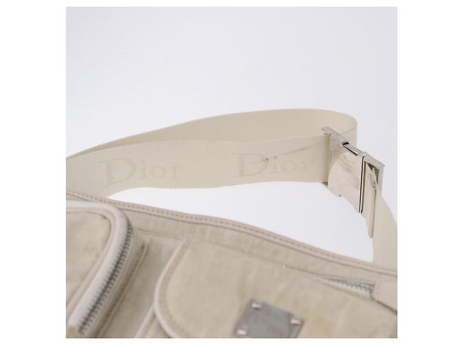 Christian Dior Trotter Canvas Gürteltasche Nylon Weiß Silber Auth ka5837A - Ansicht 8