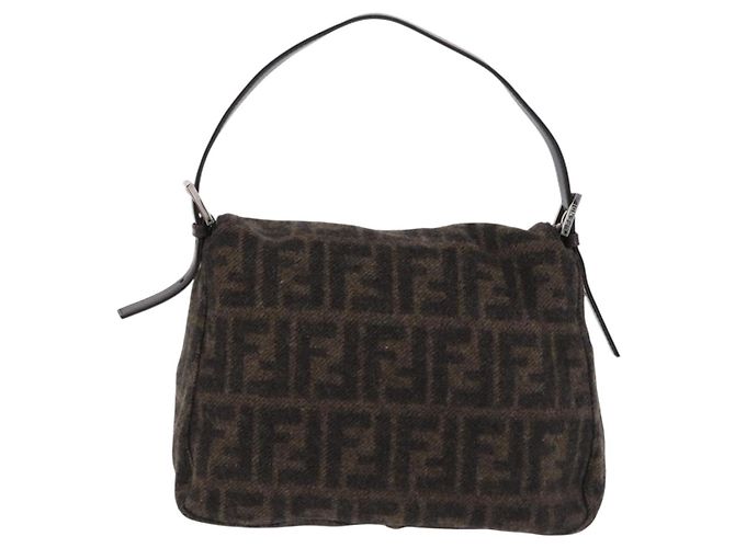 Borsa a tracolla FENDI Zucca Canvas Mamma Baguette Lana Brown Black Auth BA15090V Marrone Nero - vista 2