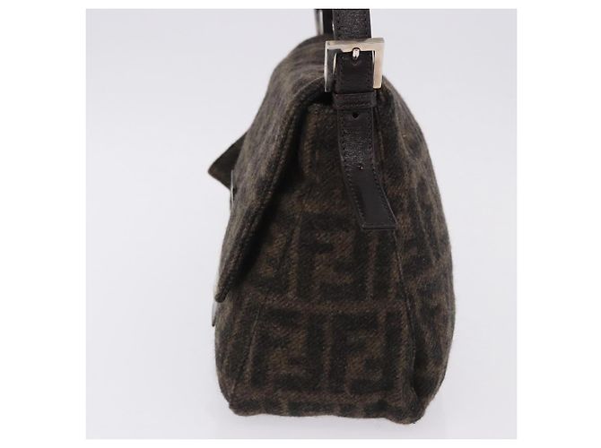 Borsa a tracolla FENDI Zucca Canvas Mamma Baguette Lana Brown Black Auth BA15090V Marrone Nero - vista 3