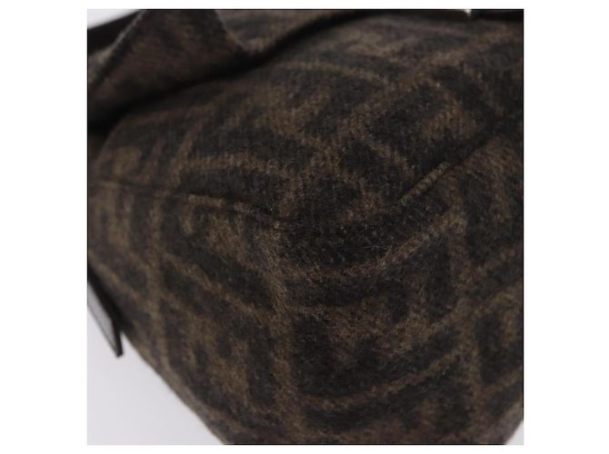 Borsa a tracolla FENDI Zucca Canvas Mamma Baguette Lana Brown Black Auth BA15090V Marrone Nero - vista 8