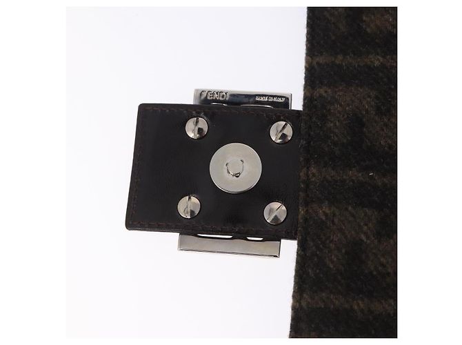 Borsa a tracolla FENDI Zucca Canvas Mamma Baguette Lana Brown Black Auth BA15090V Marrone Nero - vista 9