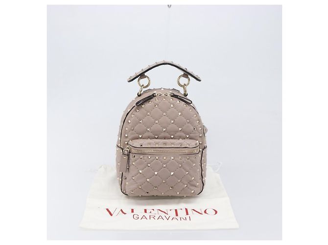 VALENTINO Rockstuds Rucksack Leder Beige Goldfarben Auth 198673M - Ansicht 12