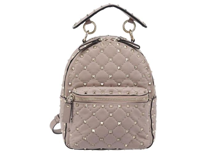 VALENTINO Rockstuds Rucksack Leder Beige Goldfarben Auth 198673M - Ansicht 13