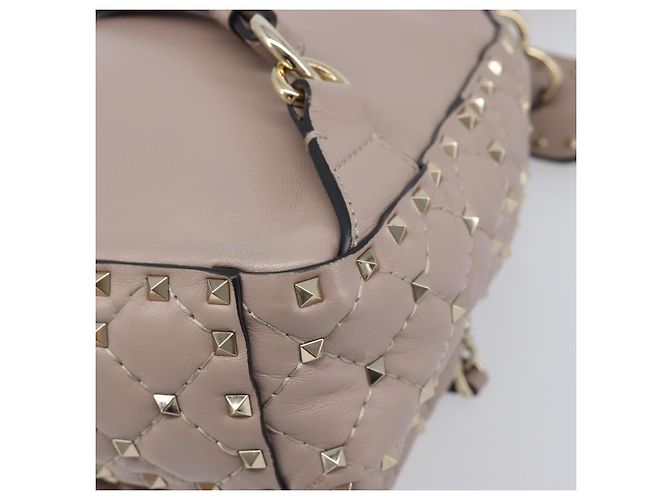 VALENTINO Rockstuds Rucksack Leder Beige Goldfarben Auth 198673M - Ansicht 17