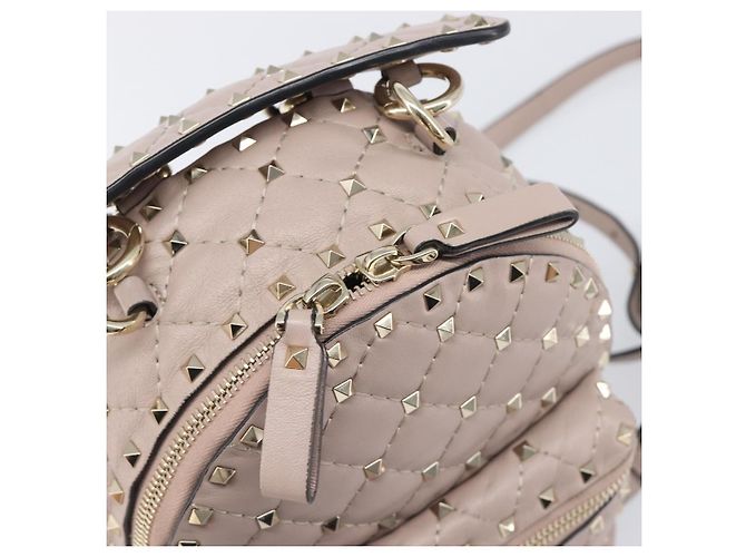 VALENTINO Rockstuds Rucksack Leder Beige Goldfarben Auth 198673M - Ansicht 18