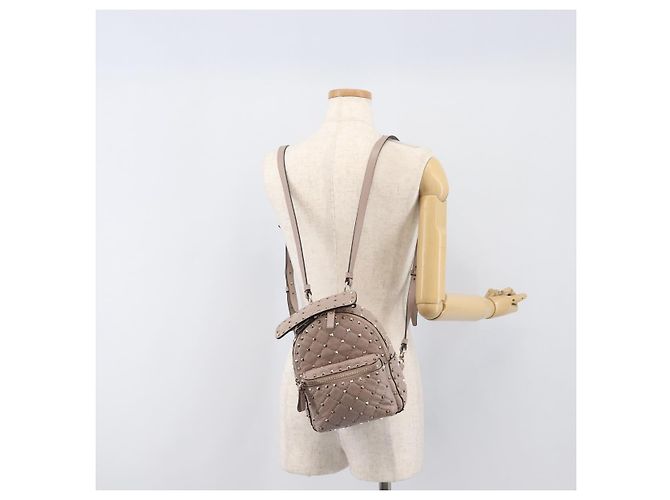 VALENTINO Rockstuds Rucksack Leder Beige Goldfarben Auth 198673M - Ansicht 24