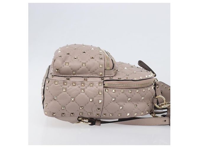 VALENTINO Rockstuds Rucksack Leder Beige Goldfarben Auth 198673M - Ansicht 3