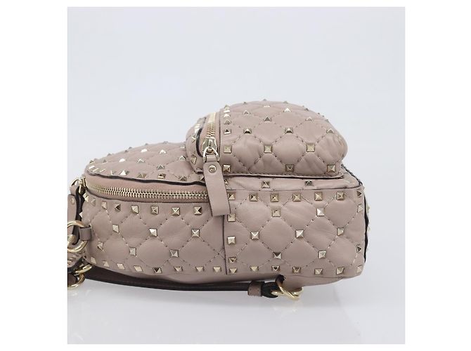 VALENTINO Rockstuds Rucksack Leder Beige Goldfarben Auth 198673M - Ansicht 4