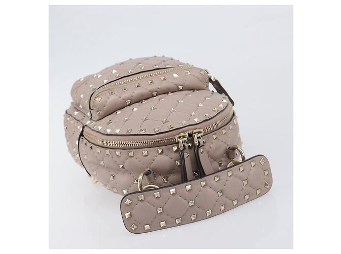 VALENTINO Rockstuds Rucksack Leder Beige Goldfarben Auth 198673M - Ansicht 6
