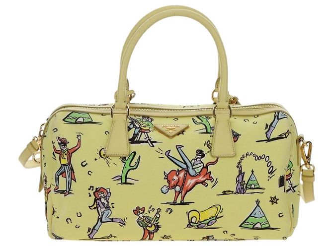 Sac à main PRADA Canvas 2way Gold Yellow Auth 197302V Doré Jaune - vue 13