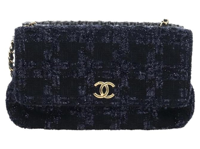 CHANEL Schultertasche mit Kette Tweed Schwarz Goldfarben CC Auth BA14816SM - Ansicht 13
