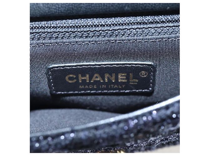CHANEL Schultertasche mit Kette Tweed Schwarz Goldfarben CC Auth BA14816SM - Ansicht 22