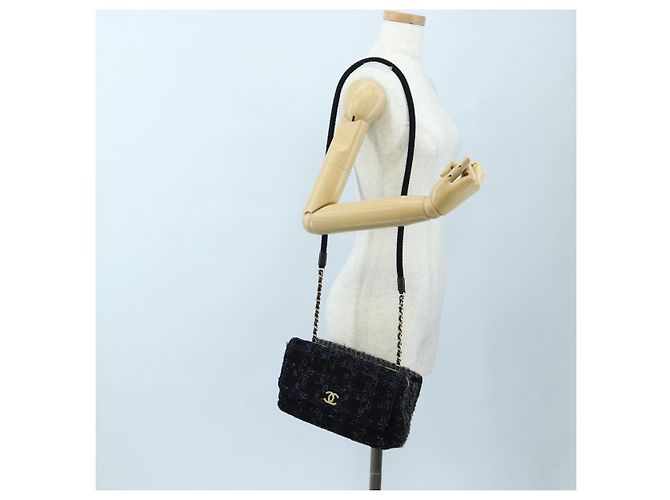 CHANEL Schultertasche mit Kette Tweed Schwarz Goldfarben CC Auth BA14816SM - Ansicht 29