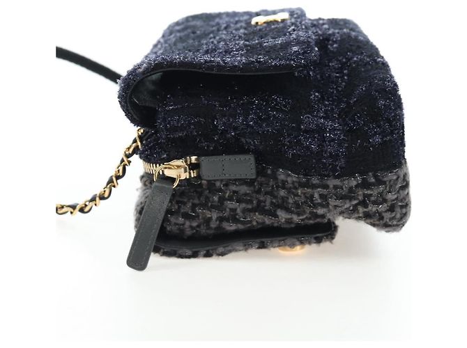 CHANEL Schultertasche mit Kette Tweed Schwarz Goldfarben CC Auth BA14816SM - Ansicht 3