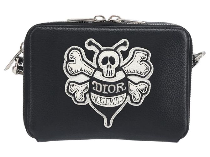 Borsa a Tracolla Christian Dior in Pelle Shawn Stussy Nero Argento Auth 196095M - view 2