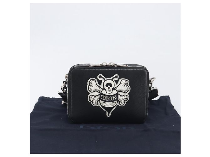 Borsa a Tracolla Christian Dior in Pelle Shawn Stussy Nero Argento Auth 196095M - view 26