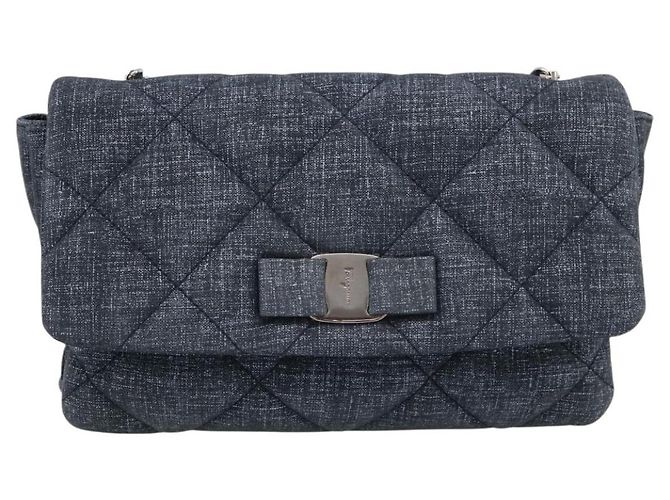 Borsa a tracolla Salvatore Ferragamo Denim Vala Ribbon Chain Blu Auth BA15284V Argento - vista 2