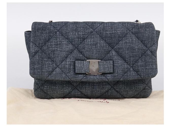 Borsa a tracolla Salvatore Ferragamo Denim Vala Ribbon Chain Blu Auth BA15284V Argento - vista 23