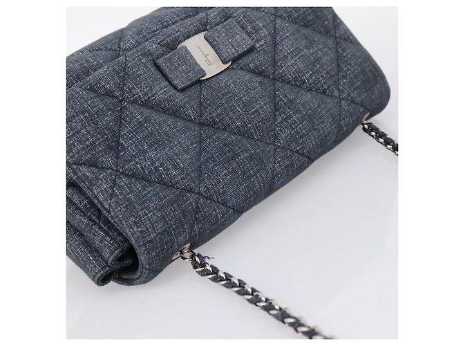 Borsa a tracolla Salvatore Ferragamo Denim Vala Ribbon Chain Blu Auth BA15284V Argento - vista 6