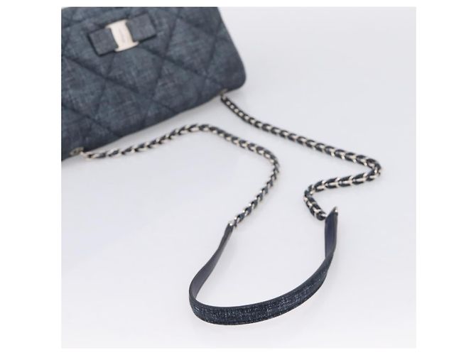 Borsa a tracolla Salvatore Ferragamo Denim Vala Ribbon Chain Blu Auth BA15284V Argento - vista 7