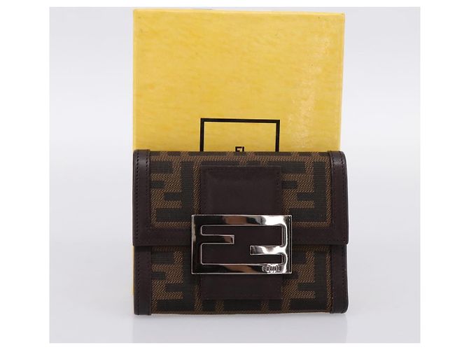 FENDI Zucca Canvas Trifold Wallet Brown Silver 8M0011 Auth 200165A Silvery - view 12