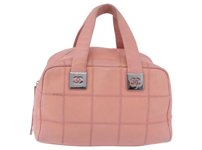 Borsa Mini Boston CHANEL Choco Bar Line in pelle rosa argento CC Auth 197897A - vista 13