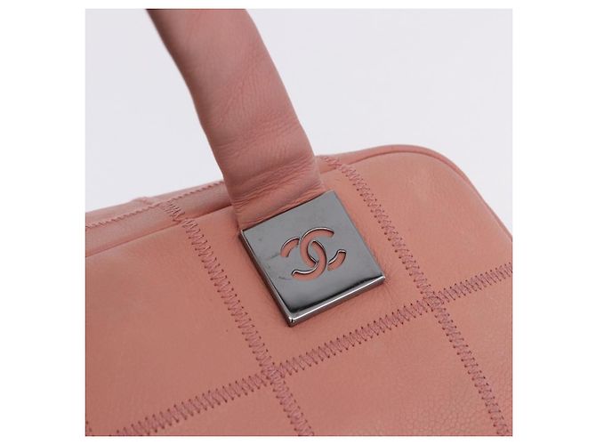 Borsa Mini Boston CHANEL Choco Bar Line in pelle rosa argento CC Auth 197897A - vista 17