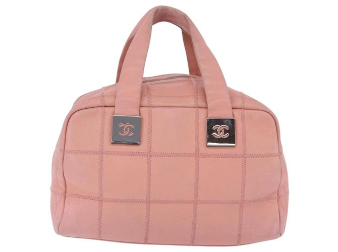 Borsa Mini Boston CHANEL Choco Bar Line in pelle rosa argento CC Auth 197897A - vista 2