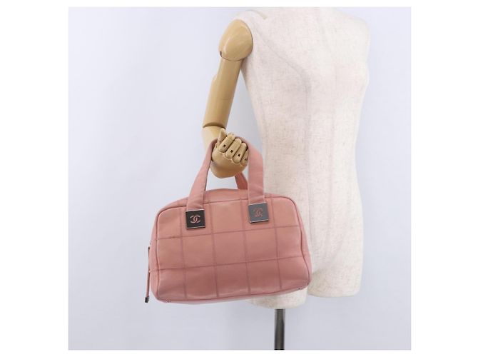 Borsa Mini Boston CHANEL Choco Bar Line in pelle rosa argento CC Auth 197897A - vista 24