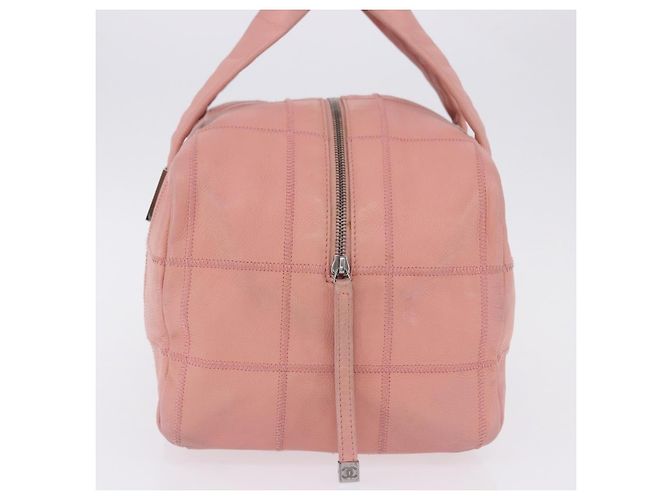 Borsa Mini Boston CHANEL Choco Bar Line in pelle rosa argento CC Auth 197897A - vista 4