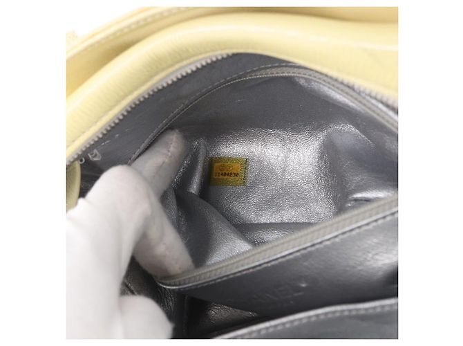 Bolso de mano CHANEL COCO Mark Chain de cuero charol Amarillo Plata CC Auth 197714 - vista 11