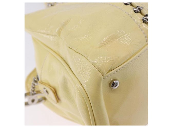 Bolso de mano CHANEL COCO Mark Chain de cuero charol Amarillo Plata CC Auth 197714 - vista 15
