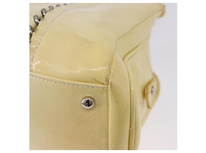 Bolso de mano CHANEL COCO Mark Chain de cuero charol Amarillo Plata CC Auth 197714 - vista 16