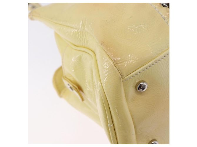 Bolso de mano CHANEL COCO Mark Chain de cuero charol Amarillo Plata CC Auth 197714 - vista 17