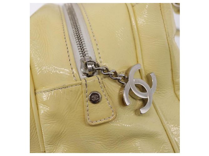 Bolso de mano CHANEL COCO Mark Chain de cuero charol Amarillo Plata CC Auth 197714 - vista 18
