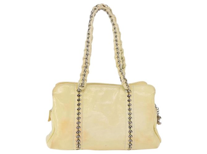 Bolso de mano CHANEL COCO Mark Chain de cuero charol Amarillo Plata CC Auth 197714 - vista 2