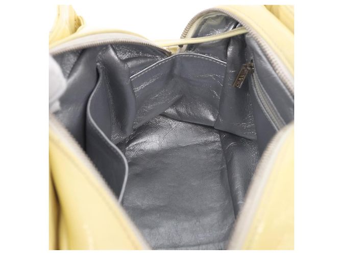 Bolso de mano CHANEL COCO Mark Chain de cuero charol Amarillo Plata CC Auth 197714 - vista 21