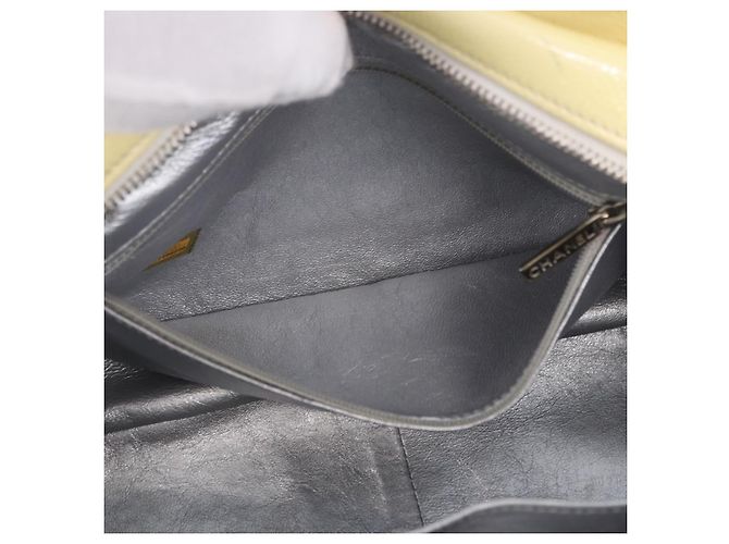 Bolso de mano CHANEL COCO Mark Chain de cuero charol Amarillo Plata CC Auth 197714 - vista 23