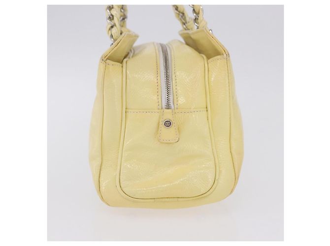 Bolso de mano CHANEL COCO Mark Chain de cuero charol Amarillo Plata CC Auth 197714 - vista 4