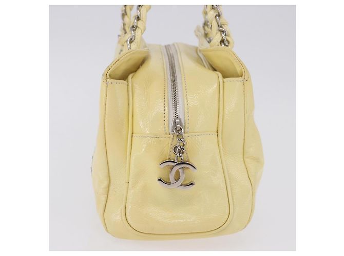 Bolso de mano CHANEL COCO Mark Chain de cuero charol Amarillo Plata CC Auth 197714 - vista 5