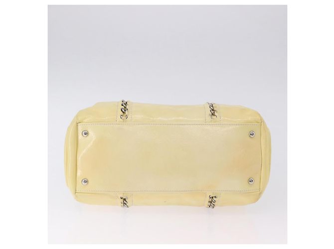 Bolso de mano CHANEL COCO Mark Chain de cuero charol Amarillo Plata CC Auth 197714 - vista 6