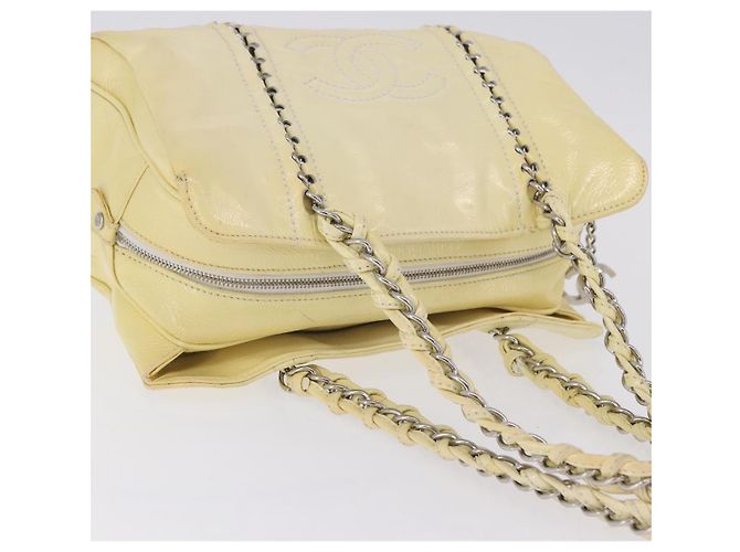 Bolso de mano CHANEL COCO Mark Chain de cuero charol Amarillo Plata CC Auth 197714 - vista 7