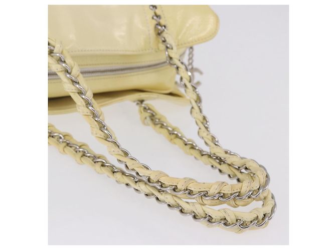 Bolso de mano CHANEL COCO Mark Chain de cuero charol Amarillo Plata CC Auth 197714 - vista 8