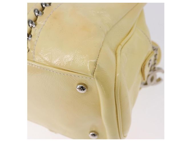 Bolso de mano CHANEL COCO Mark Chain de cuero charol Amarillo Plata CC Auth 197714 - vista 9