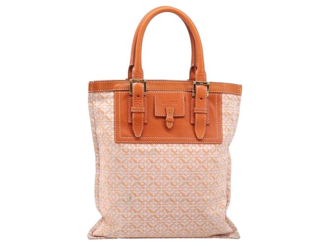 Borsa Tote LOEWE anagram Canvas Orange Gold Tone Auth ep15720 Arancione - vista 13