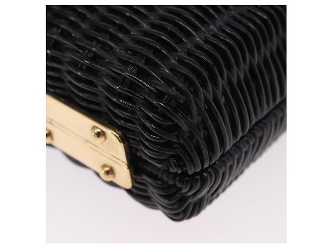 Borsa a tracolla con catena PRADA in rattan nero e oro Auth 197136M D'oro - vista 15